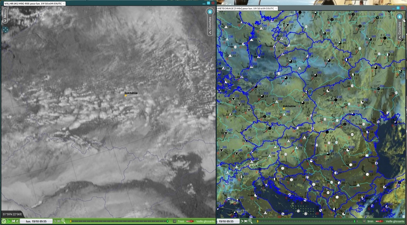 Weather conditions over Poland and Belchatów on October 19th (satellite view)
